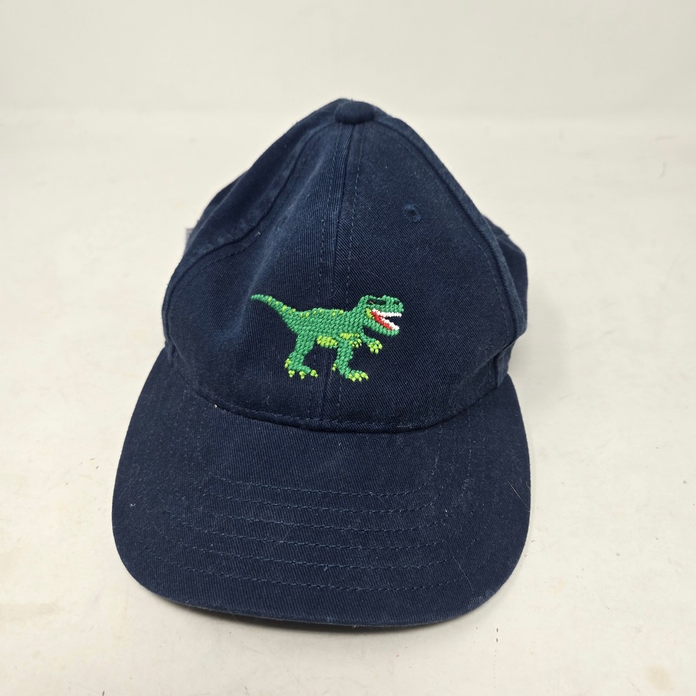 Harding Lane Kids Navy Blue T-Rex Dinosaur Needlepoint Baseball Hat‎ Cotton Cap